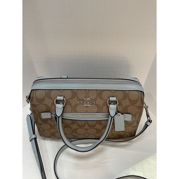 Coach Rowan Satchel Authentic F83607 and Matching Wallet Khaki & Pale Blue - Picture 3 of 14